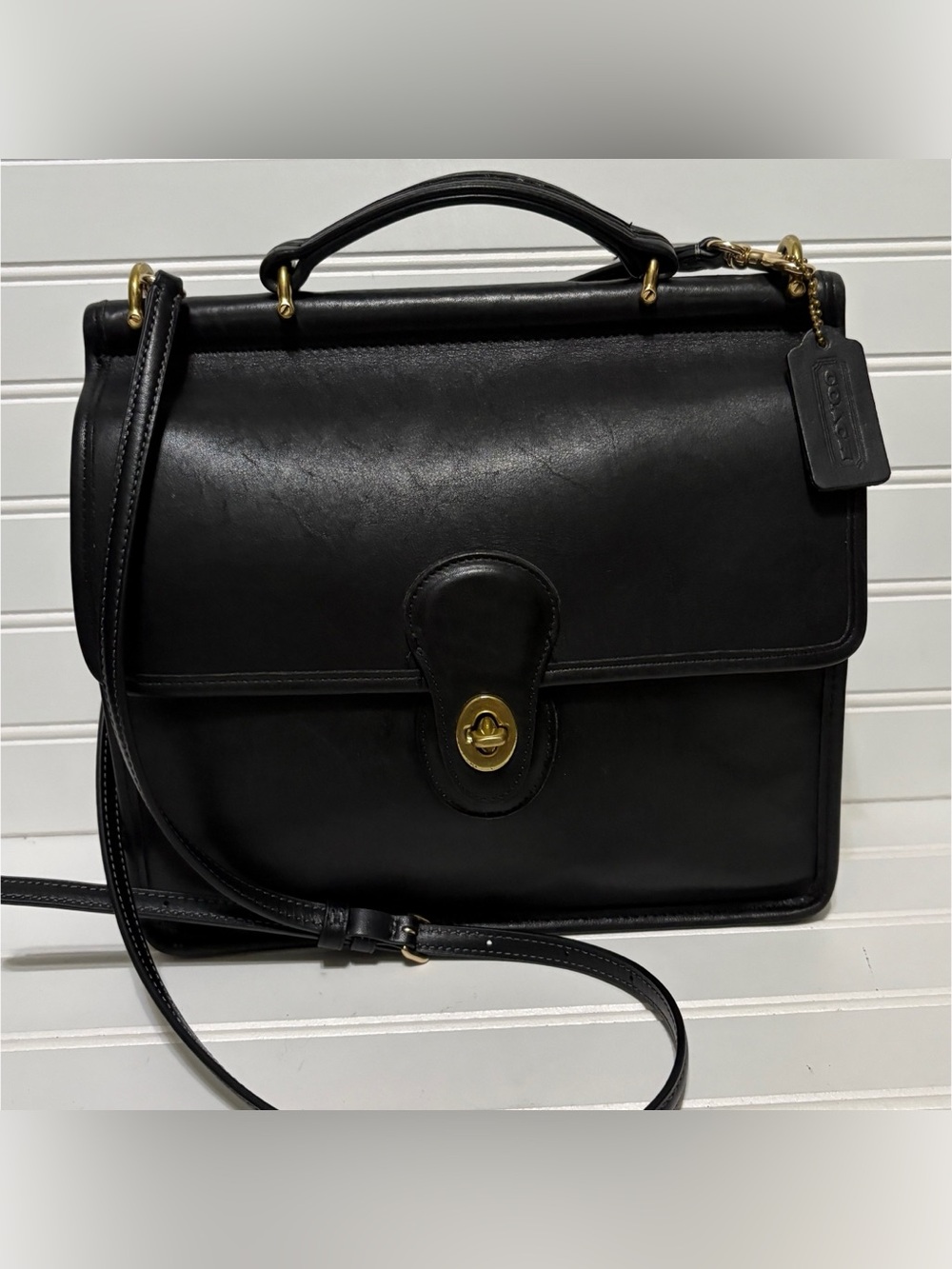 COACH Willis Vintage Black Leather Shoulder Top Handle Crossbody Bag Purse 9927
